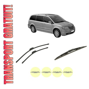 Set 3 stergatoare CHRYSLER GRAND VOYAGER / VOYAGER V (RT) din 2007-2012, pentru parbriz si luneta fata si spate auto, Bosch Twin-Aerotwin Retrofit, din cauciuc siliconat rezistent, 4 Stickere Auto CHRYSLER