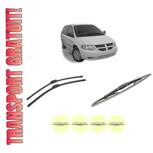Set 3 stergatoare CHRYSLER VOYAGER / GRAND VOYAGER IV (RG) din 2000-2008, pentru parbriz si luneta fata si spate auto, Bosch Twin-Aerotwin Retrofit, din cauciuc siliconat rezistent, 4 Stickere Auto CHRYSLER