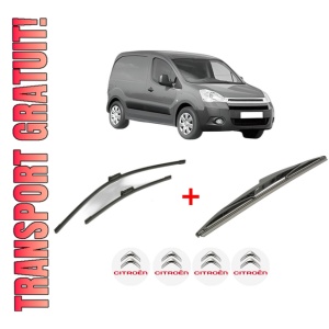Set 3 stergatoare CITROEN BERLINGO Box Body/MPV (B9) din 2008 - 2021, pentru parbriz si luneta fata si spate auto, Bosch Twin, din cauciuc siliconat rezistent, 4 Stickere Auto CITROEN