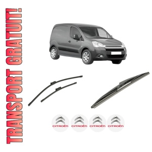 Set 3 stergatoare CITROEN BERLINGO Box Body/MPV (B9) din 2008-2021, pentru parbriz si luneta fata si spate auto, Bosch Twin-Aerotwin, din cauciuc siliconat rezistent, 4 Stickere Auto CITROEN