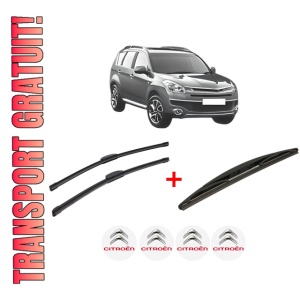 Set 3 stergatoare CITROEN C-CROSSER ENTERPRISE (VU_, VV_) din 2009, pentru parbriz si luneta fata si spate auto, Bosch Twin, din cauciuc siliconat rezistent, 4 Stickere Auto CITROEN