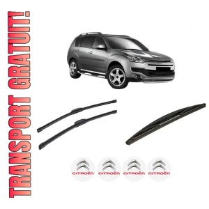 Set 3 stergatoare CITROEN C-CROSSER (VU_, VV_) din 2007-2012, pentru parbriz si luneta fata si spate auto, Bosch Twin-Aerotwin Retrofit, din cauciuc siliconat rezistent, 4 Stickere Auto CITROEN