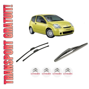 Set 3 stergatoare CITROEN C2 ENTERPRISE (JG_) din 2003-2009, pentru parbriz si luneta fata si spate auto, Bosch Twin-Aerotwin Retrofit, din cauciuc siliconat rezistent, 4 Stickere Auto CITROEN