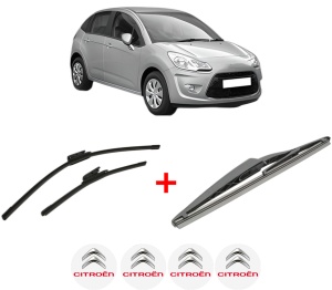 Set 3 stergatoare CITROEN C3 II (SC_) din 2009 - 2016, pentru parbriz si luneta fata si spate auto, Bosch Twin, din cauciuc siliconat rezistent, 4 Stickere Auto CITROEN v8999