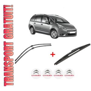 Set 3 stergatoare CITROEN C4 GRAND PICASSO I (UA_) din 2006 - 2013, pentru parbriz si luneta fata si spate auto, Valeo Silencio, din cauciuc siliconat rezistent, 4 Stickere Auto CITROEN
