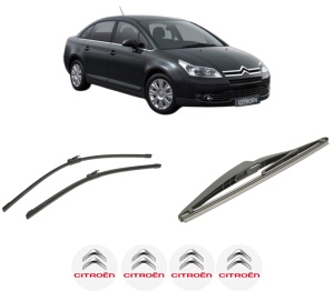 Set 3 stergatoare CITROEN C4 I Saloon din 2006-2013, pentru parbriz si luneta fata si spate auto, Bosch Twin-Aerotwin, din cauciuc siliconat rezistent, 4 Stickere Auto CITROEN - Img 2
