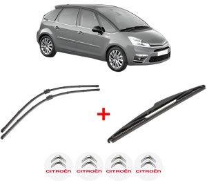 Set 3 stergatoare CITROEN C4 PICASSO I MPV (UD_) din 2006 - 2013, pentru parbriz si luneta fata si spate auto, Valeo Silencio, din cauciuc siliconat rezistent, 4 Stickere Auto CITROEN v13858