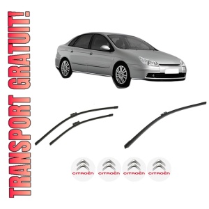 Set 3 stergatoare CITROEN C5 II (RC_) din 2004-2008, pentru parbriz si luneta fata si spate auto, Bosch Aerotwin-Aerotwin, din cauciuc siliconat rezistent, 4 Stickere Auto CITROEN