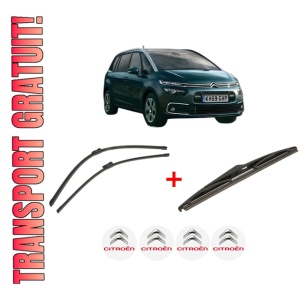 Set 3 stergatoare CITROEN GRAND C4 SPACETOURER Van (3A_, 3E_) din 2019, pentru parbriz si luneta fata si spate auto, Bosch Twin, din cauciuc siliconat rezistent, 4 Stickere Auto CITROEN