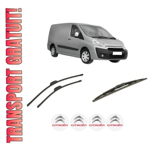Set 3 stergatoare CITROEN JUMPY II Van din 2007-2016, pentru parbriz si luneta fata si spate auto, Bosch Twin-Aerotwin Retrofit, din cauciuc siliconat rezistent, 4 Stickere Auto CITROEN
