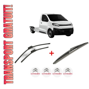 Set 3 stergatoare CITROEN JUMPY III Platform/Chassis (V_) din 2016 - 2023, pentru parbriz si luneta fata si spate auto, Bosch Twin, din cauciuc siliconat rezistent, 4 Stickere Auto CITROEN