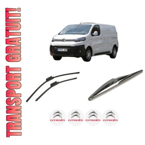 Set 3 stergatoare CITROEN JUMPY III Van (V_) din 2016-2024, pentru parbriz si luneta fata si spate auto, Bosch Twin-Aerotwin, din cauciuc siliconat rezistent, 4 Stickere Auto CITROEN