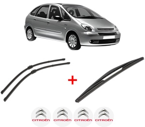 Set 3 stergatoare CITROEN XSARA PICASSO (N68) din 1999 - 2012, pentru parbriz si luneta fata si spate auto, Valeo Silencio, din cauciuc siliconat rezistent, 4 Stickere Auto CITROEN v14758