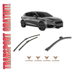 Set 3 stergatoare CUPRA LEON (KL1, KU1, KUG) din 2020-2021, pentru parbriz si luneta fata si spate auto, Bosch Aerotwin-Aerotwin, din cauciuc siliconat rezistent, 4 Stickere Auto CUPRA