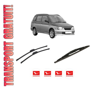 Set 3 stergatoare DAIHATSU GRAN MOVE (G3) din 1996-2002, pentru parbriz si luneta fata si spate auto, Bosch Twin-Aerotwin Retrofit, din cauciuc siliconat rezistent, 4 Stickere Auto DAIHATSU