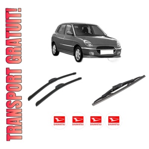 Set 3 stergatoare DAIHATSU SIRION (M1) din 1998-2005, pentru parbriz si luneta fata si spate auto, Bosch Twin-Aerotwin Retrofit, din cauciuc siliconat rezistent, 4 Stickere Auto DAIHATSU