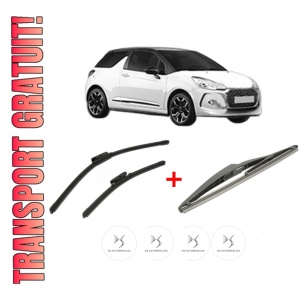 Set 3 stergatoare DS DS 3 (SA_) din 2015 - 2019, pentru parbriz si luneta fata si spate auto, Bosch Twin, din cauciuc siliconat rezistent, 4 Stickere Auto DS