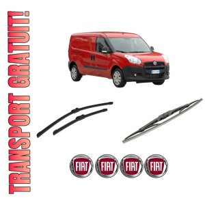 Set 3 stergatoare FIAT DOBLO Cargo (263_) din 2010-2023, pentru parbriz si luneta fata si spate auto, Bosch Twin-Aerotwin, din cauciuc siliconat rezistent, 4 Stickere Auto FIAT