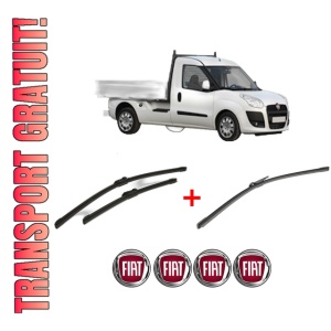 Set 3 stergatoare FIAT DOBLO Platform/Chassis (263_) din 2010 - 2023, pentru parbriz si luneta fata si spate auto, Bosch Aerotwin, din cauciuc siliconat rezistent, 4 Stickere Auto FIAT