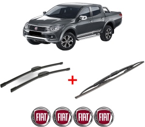 Set 3 stergatoare FIAT FULLBACK Pickup (502_, 503_) din 2016, pentru parbriz si luneta fata si spate auto, Bosch Twin, din cauciuc siliconat rezistent, 4 Stickere Auto FIAT v9119