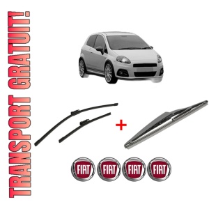Set 3 stergatoare FIAT GRANDE PUNTO Van (199_) din 2006 - 2013, pentru parbriz si luneta fata si spate auto, Bosch Twin, din cauciuc siliconat rezistent, 4 Stickere Auto FIAT