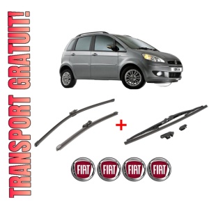 Set 3 stergatoare FIAT IDEA (350_) din 2003, pentru parbriz si luneta fata si spate auto, Valeo Silencio, din cauciuc siliconat rezistent, 4 Stickere Auto FIAT