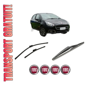 Set 3 stergatoare FIAT PUNTO EVO (199_) din 2008-2014, pentru parbriz si luneta fata si spate auto, Bosch Twin-Aerotwin Multi, din cauciuc siliconat rezistent, 4 Stickere Auto FIAT
