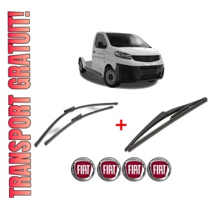 Set 3 stergatoare FIAT SCUDO Platform/Chassis din 2007 - 2023, pentru parbriz si luneta fata si spate auto, Valeo Silencio, din cauciuc siliconat rezistent, 4 Stickere Auto FIAT