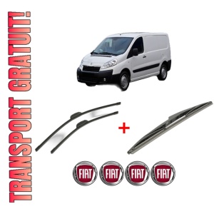 Set 3 stergatoare FIAT SCUDO Van (270_, 272_) din 2007 - 2016, pentru parbriz si luneta fata si spate auto, Bosch Twin, din cauciuc siliconat rezistent, 4 Stickere Auto FIAT
