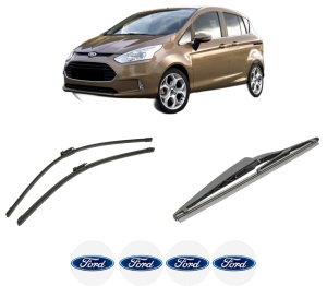 Set 3 stergatoare FORD B-MAX (JK) din 2012-2016, pentru parbriz si luneta fata si spate auto, Bosch Twin-Aerotwin, din cauciuc siliconat rezistent, 4 Stickere Auto FORD - Img 2