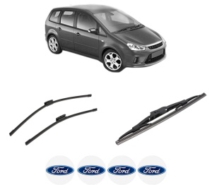 Set 3 stergatoare FORD C-MAX (DM2) din 2007-2010, pentru parbriz si luneta fata si spate auto, Bosch Twin-Aerotwin Multi, din cauciuc siliconat rezistent, 4 Stickere Auto FORD - Img 2