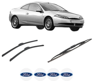 Set 3 stergatoare FORD COUGAR (EC_) din 1998-2001, pentru parbriz si luneta fata si spate auto, Bosch Twin-Aerotwin Retrofit, din cauciuc siliconat rezistent, 4 Stickere Auto FORD - Img 2