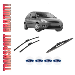 Set 3 stergatoare FORD FIESTA V Van din 2002-2010, pentru parbriz si luneta fata si spate auto, Bosch Twin-Aerotwin Retrofit, din cauciuc siliconat rezistent, 4 Stickere Auto FORD