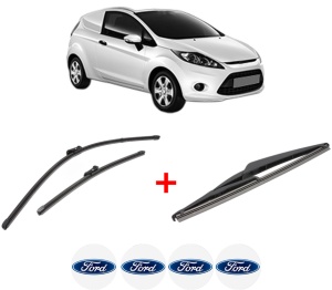 Set 3 stergatoare FORD FIESTA VI Van din 2008 - 2017, pentru parbriz si luneta fata si spate auto, Valeo Silencio, din cauciuc siliconat rezistent, 4 Stickere Auto FORD v13738