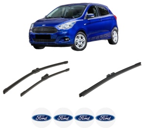 Set 3 stergatoare FORD KA+ III (UK, FK) din 2016-2018, pentru parbriz si luneta fata si spate auto, Bosch Aerotwin-Aerotwin, din cauciuc siliconat rezistent, 4 Stickere Auto FORD - Img 2