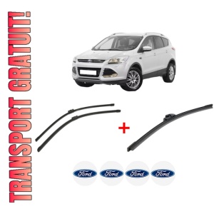 Set 3 stergatoare FORD KUGA II (DM2) din 2012 - 2019, pentru parbriz si luneta fata si spate auto, Bosch Aerotwin, din cauciuc siliconat rezistent, 4 Stickere Auto FORD