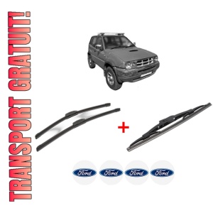 Set 3 stergatoare FORD MAVERICK VAN din 1996 - 1998, pentru parbriz si luneta fata si spate auto, Bosch Twin, din cauciuc siliconat rezistent, 4 Stickere Auto FORD