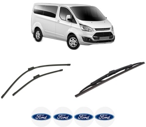 Set 3 stergatoare FORD TRANSIT CUSTOM V362 Bus (F3) din 2012-2023, pentru parbriz si luneta fata si spate auto, Bosch Twin-Aerotwin, din cauciuc siliconat rezistent, 4 Stickere Auto FORD - Img 2