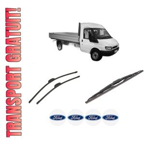 Set 3 stergatoare FORD TRANSIT Platform/Chassis (FM_ _, FN_ _) din 2000-2006, pentru parbriz si luneta fata si spate auto, Bosch Twin-Aerotwin Retrofit, din cauciuc siliconat rezistent, 4 Stickere Auto FORD