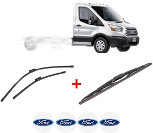 Set 3 stergatoare FORD TRANSIT V363 Platform/Chassis (FED, FFD) din 2013 - 2024, pentru parbriz si luneta fata si spate auto, Bosch Twin, din cauciuc siliconat rezistent, 4 Stickere Auto FORD v11153