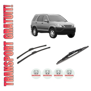 Set 3 stergatoare HONDA CR-V II (RD_) din 2001-2007, pentru parbriz si luneta fata si spate auto, Bosch Twin-Aerotwin Retrofit, din cauciuc siliconat rezistent, 4 Stickere Auto HONDA