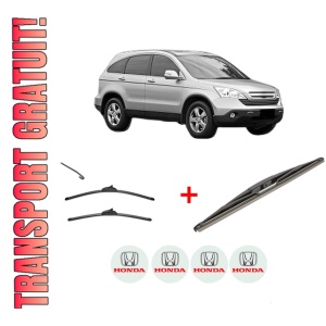 Set 3 stergatoare HONDA CR-V III (RE_) din 2006 - 2012, pentru parbriz si luneta fata si spate auto, Valeo Silencio, din cauciuc siliconat rezistent, 4 Stickere Auto HONDA