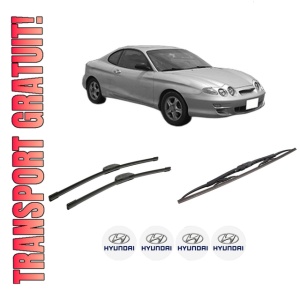 Set 3 stergatoare HYUNDAI COUPE I (RD) din 1996-2002, pentru parbriz si luneta fata si spate auto, Bosch Twin-Aerotwin Retrofit, din cauciuc siliconat rezistent, 4 Stickere Auto HYUNDAI