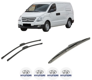 Set 3 stergatoare HYUNDAI H-1 Cargo (TQ) din 2008-2009, pentru parbriz si luneta fata si spate auto, Bosch Twin-Aerotwin Retrofit, din cauciuc siliconat rezistent, 4 Stickere Auto HYUNDAI - Img 2