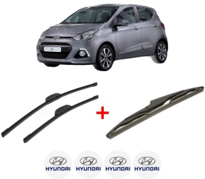 Set 3 stergatoare HYUNDAI i10 II (BA, IA) din 2013 - 2019, pentru parbriz si luneta fata si spate auto, Bosch Twin, din cauciuc siliconat rezistent, 4 Stickere Auto HYUNDAI v3058