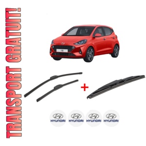 Set 3 stergatoare HYUNDAI i10 III (AC3, AI3) din 2019, pentru parbriz si luneta fata si spate auto, Bosch Twin, din cauciuc siliconat rezistent, 4 Stickere Auto HYUNDAI