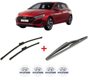 Set 3 stergatoare HYUNDAI i20 III (BC3, BI3) din 2020, pentru parbriz si luneta fata si spate auto, Bosch Twin, din cauciuc siliconat rezistent, 4 Stickere Auto HYUNDAI v8819