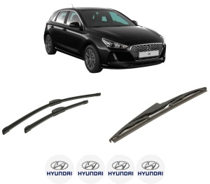 Set 3 stergatoare HYUNDAI i30 (PDE, PD, PDEN) din 2016-2024, pentru parbriz si luneta fata si spate auto, Bosch Twin-Aerotwin Retrofit, din cauciuc siliconat rezistent, 4 Stickere Auto HYUNDAI - Img 2