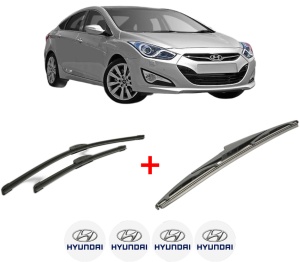 Set 3 stergatoare HYUNDAI i40 I (VF) din 2012 - 2019, pentru parbriz si luneta fata si spate auto, Bosch Twin, din cauciuc siliconat rezistent, 4 Stickere Auto HYUNDAI v5159