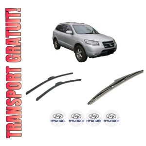 Set 3 stergatoare HYUNDAI SANTA FÉ II (CM) din 2006-2012, pentru parbriz si luneta fata si spate auto, Bosch Twin-Aerotwin Retrofit, din cauciuc siliconat rezistent, 4 Stickere Auto HYUNDAI
